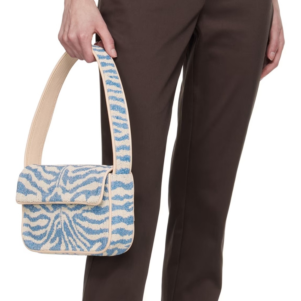 STAUD TOMMY beaded shoulder bag blue zebra